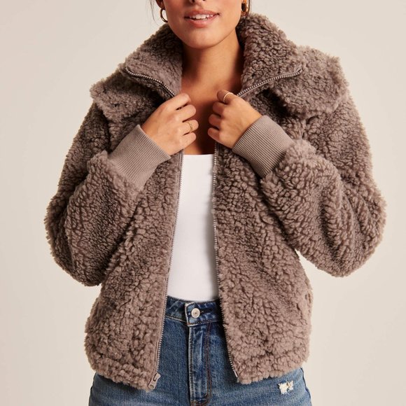 Abercrombie Full-Zip Sherpa Fleece Jacket Hoodie - Picture 4 of 10